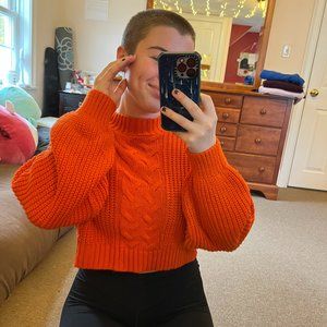 Missguided Cropped Cable Knit Sweater in Orange Size US 8